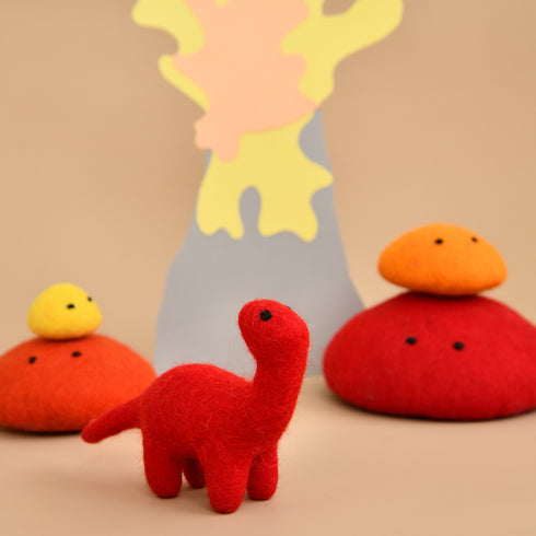 DASHDU - Bold Brontosaurus - Mini Red Felt Dinosaur